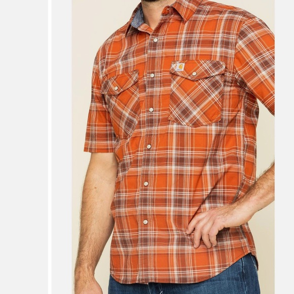 🆕Carhartt Short Sleeve Snap Down Relaxed Fit Shirt Men's ~ Size Medium - Picture 2 of 6